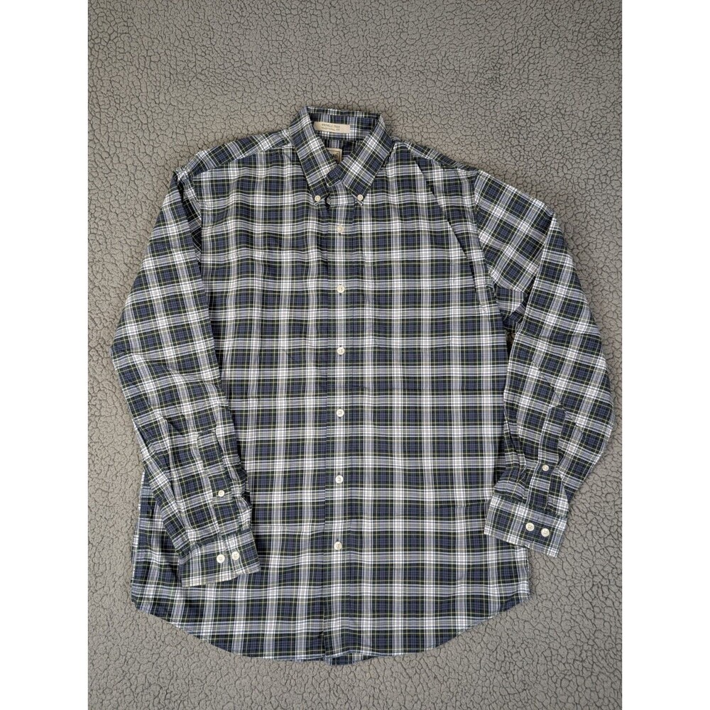 LL Bean Mens Med Scotch Plaid Flannel Shirt Button Down Traditional Fit Blue